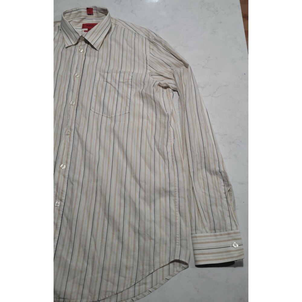 Hugo Boss Striped Dress Shirt Men's Slim Line Size XL White Striped EUC - Picture 9 of 10